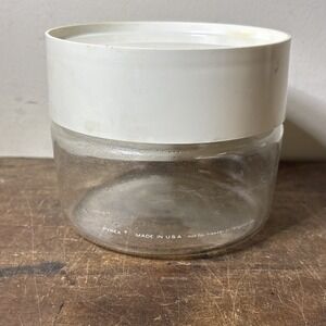 PYREX VTG Glass Small Canister Container w/white Plastic Screw On Lid 3.5" As Is